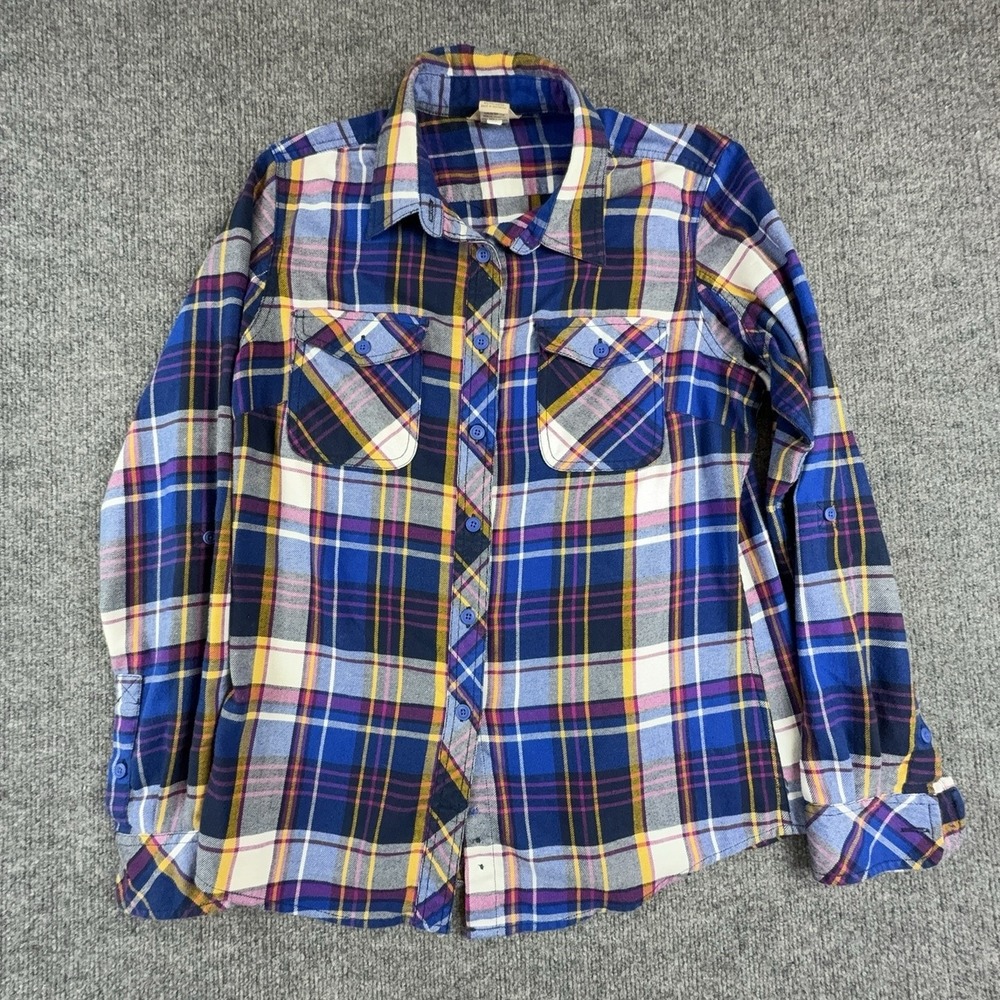 Duluth Trading Co Mens Medium Blue Plaid Flannel Long Sleeve Button Up Shirt